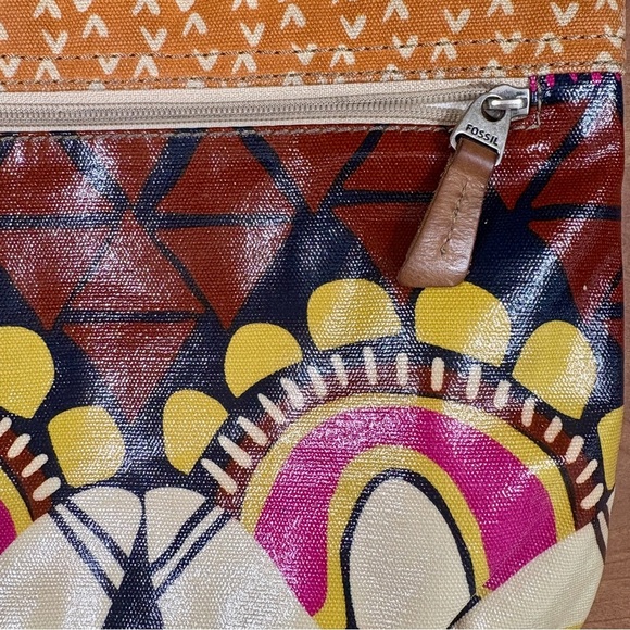 Fossil Vintage Key-Per Crossbody Hobo Canvas Bag, Orange & Yellow Floral Design - Picture 7 of 12